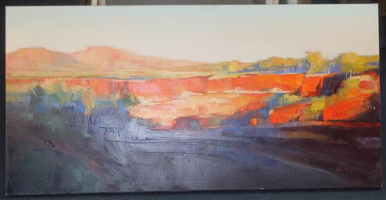 John Lacey (Australian) Late Afternoon Dales Gorge, 24 x 48in., unframed